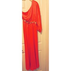 Coral Satin one shoulder jumpsuit